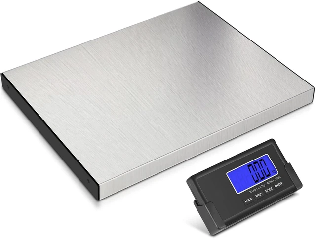 Main image of 440lb Heavy Duty Digital Shipping Scale, 10g Wireless LCD | Stainless Steel Platform, Large Backlit LCD, Hold/Tare Function, USB & Battery Power for Packages, Luggage and Business Use
