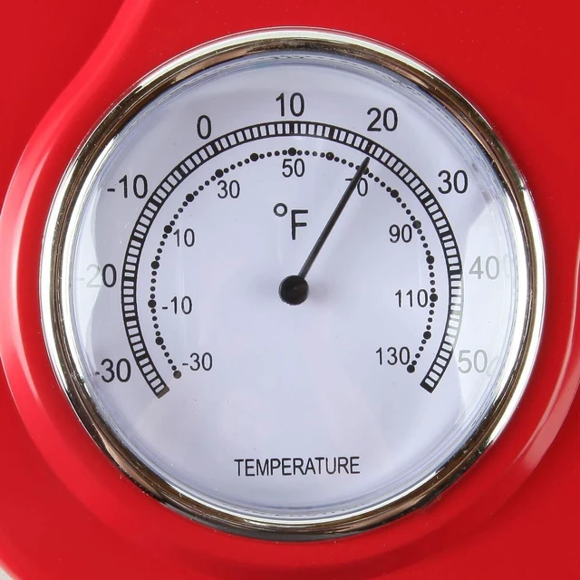 Alt view image 5 of 7 - - 9 Inch x 12.5 Inch - Retro Kitchen Wall Clock, Vintage Wall Clock with a Thermometer and 60-Minute Timer, Ideal for Any Kitchen, Office, or Diner (Red)