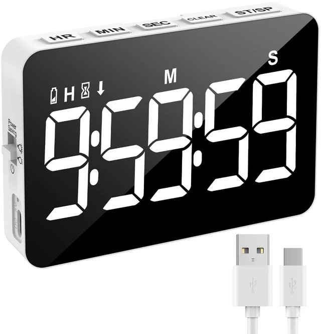 Main image of Rechargeable Digital Kitchen Timer for Cooking, Magnetic Timers with Countdown/up, Kids Timer with 5LED Display 3 Brightness 4 Volume Adjustable for Classroom/Office/Home/Work/Study/Fitness/Game