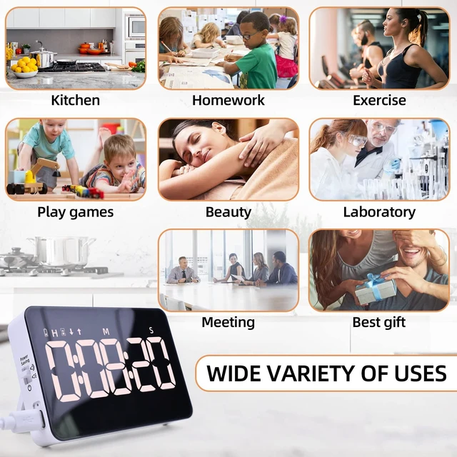 Alt view image 7 of 7 - Rechargeable Digital Kitchen Timer for Cooking, Magnetic Timers with Countdown/up, Kids Timer with 5LED Display 3 Brightness 4 Volume Adjustable for Classroom/Office/Home/Work/Study/Fitness/Game
