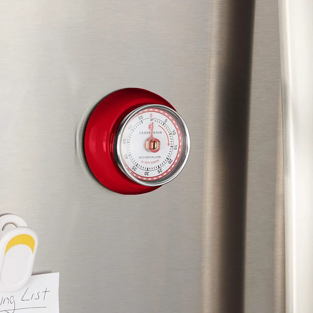 Alt view image 2 of 3 - Magnetic Retro Kitchen Timer, Classic Mechanical Cooking Timer (Red), 2.75-Inch