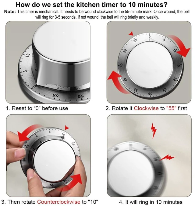 Alt view image 2 of 7 - Mechanical Kitchen Timer Countdown Magnetic Stainless Steel for Egg Cooking