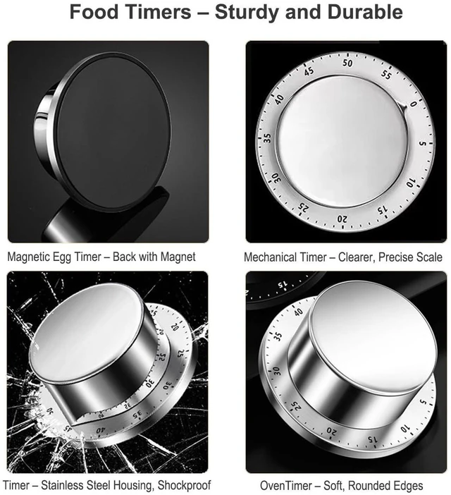 Alt view image 3 of 7 - Mechanical Kitchen Timer Countdown Magnetic Stainless Steel for Egg Cooking