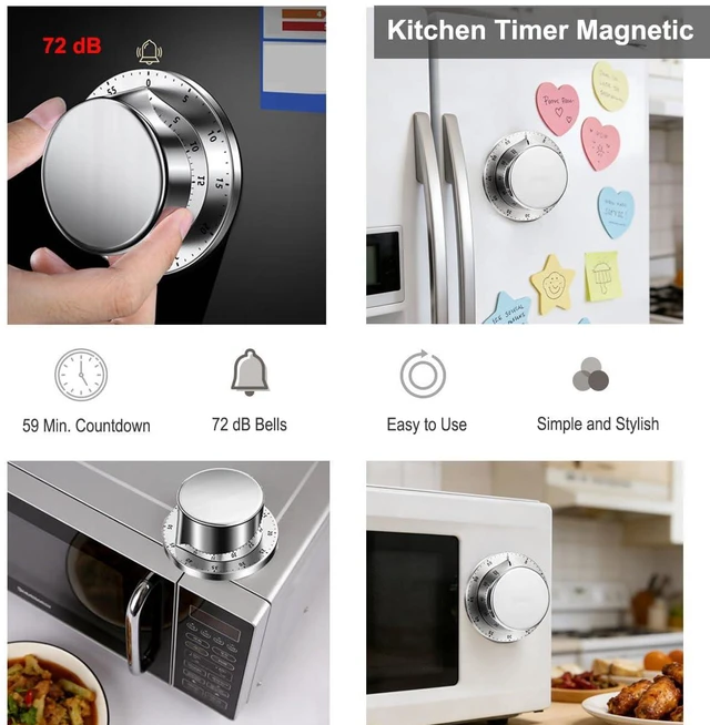 Alt view image 4 of 7 - Mechanical Kitchen Timer Countdown Magnetic Stainless Steel for Egg Cooking
