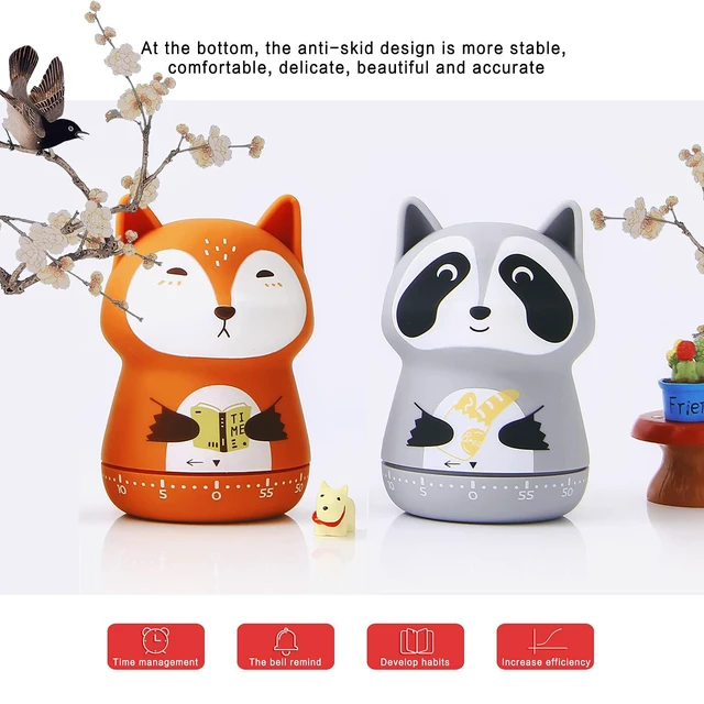 Alt view image 5 of 7 - 2pcs Cute Kitchen Timer for Kids,Mechanical Egg Timer for Cooking. | Cute Animal Design 60 Minutes Manual Countdown Timers,No Battery Wind Up Timer for Classroom,Cooking,Home & Study.