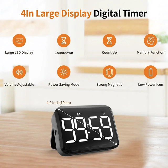 Alt view image 2 of 6 - Digital Kitchen Timer, Magnetic Large Display for Cooking & Classroom | 99-Min Countdown & Count Up Timer, Adjustable Brightness & Volume, Battery Powered, For Teachers, Kids, Baking & Study