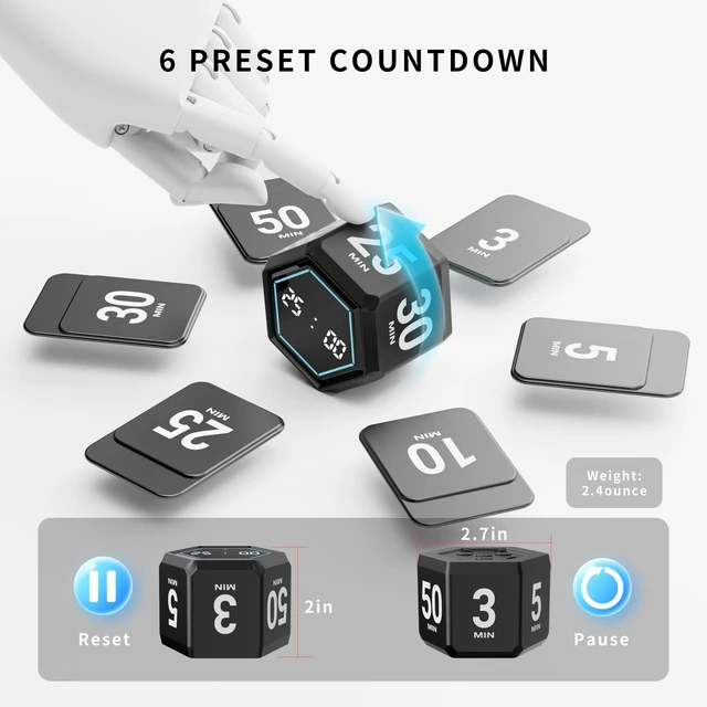 Alt view image 2 of 6 - Cube Productivity Timer, 3/5/10/25/30/50 Minute Presets for ADHD | Silent and Vibration Alerts, Focus Timer for Work, Study, Classroom, Kitchen, and Daily Time Management