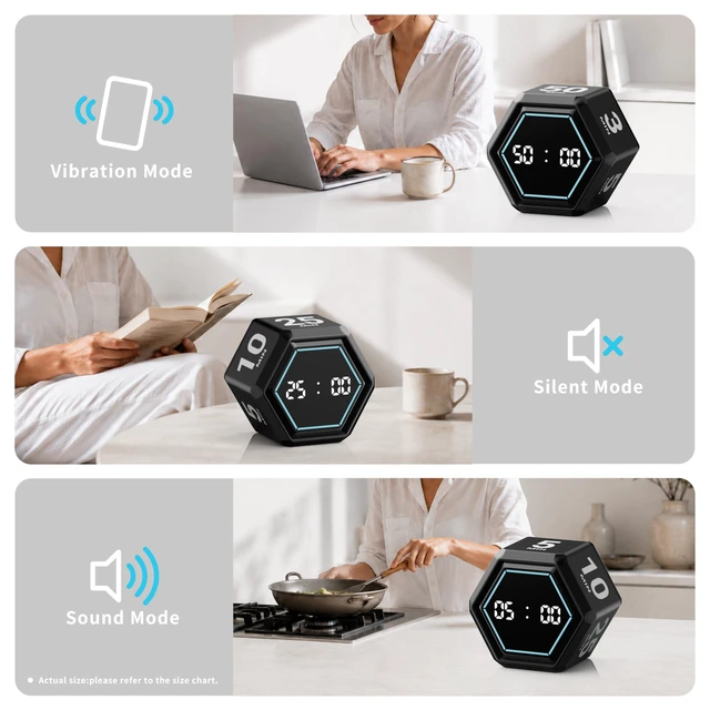 Alt view image 4 of 6 - Cube Productivity Timer, 3/5/10/25/30/50 Minute Presets for ADHD | Silent and Vibration Alerts, Focus Timer for Work, Study, Classroom, Kitchen, and Daily Time Management