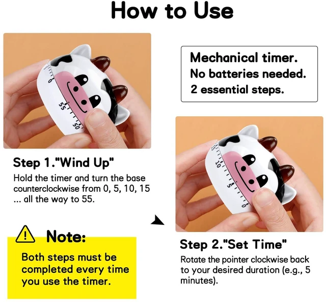 Alt view image 4 of 7 - Cute Kitchen Timer Mechanical Timer for Kids (White Cow)