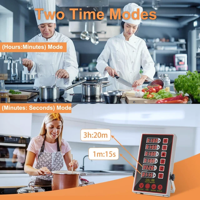 Alt view image 4 of 6 - Commercial Kitchen Timer 6 Channel Digital Loud Alarm Cook Timer | 6 Independent Channels, Stainless Steel, Easy-to-Read LED Display for Restaurant