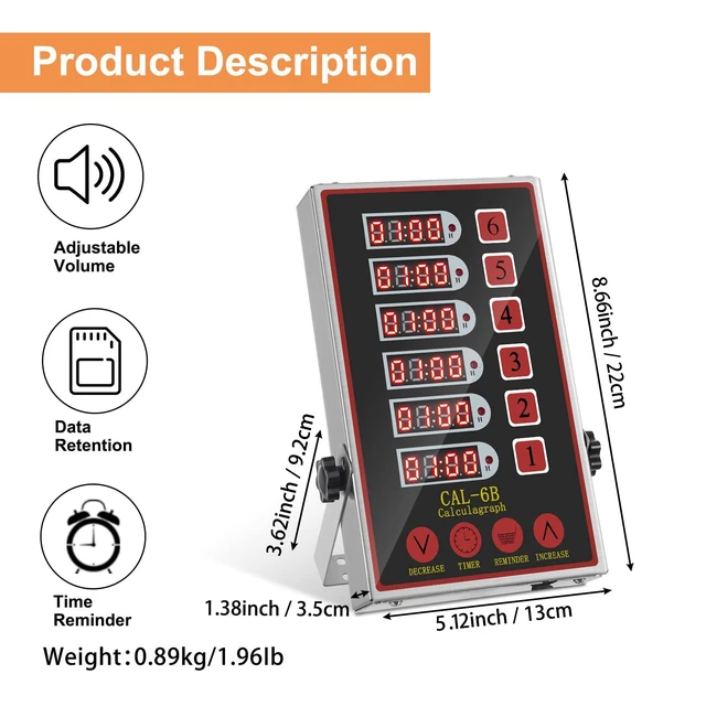 Alt view image 5 of 6 - Commercial Kitchen Timer 6 Channel Digital Loud Alarm Cook Timer | 6 Independent Channels, Stainless Steel, Easy-to-Read LED Display for Restaurant