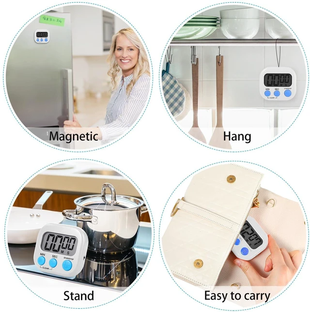 Alt view image 4 of 7 - 12 Pcs Digital Kitchen Magnetic Timer Bulk Classroom Count up Countdown Egg Timer Cute Desk Stopwatch for Back to School Teacher Kids Cooking Office(White,Stylish Style)
