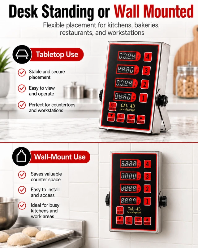 Alt view image 5 of 6 - Commercial 4 Channels Digital Kitchen Timer, Calculagraph Fry Timer | Stainless Steel Commercial Timer Tracks 4 Events with a Loud Alarm and Digital Display for Restaurants, Fryers and Baking
