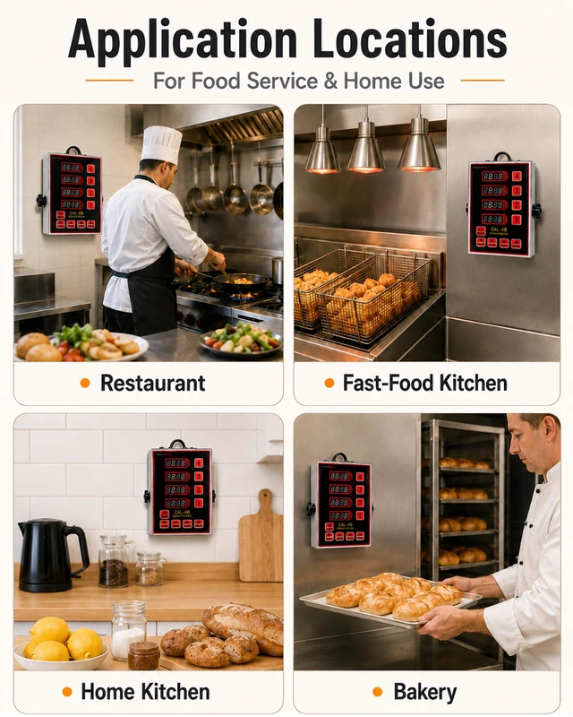 Alt view image 6 of 6 - Commercial 4 Channels Digital Kitchen Timer, Calculagraph Fry Timer | Stainless Steel Commercial Timer Tracks 4 Events with a Loud Alarm and Digital Display for Restaurants, Fryers and Baking