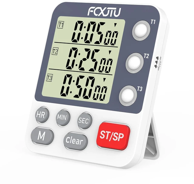 Main image of Digital Dual Kitchen Timer, 3-Channel Magnetic Countdown Timer for Cooking | Multi Groups Triple Independent Countup Timer, Memory Presets, Loud Alarm & Mute, 3A Battery & Stand Included