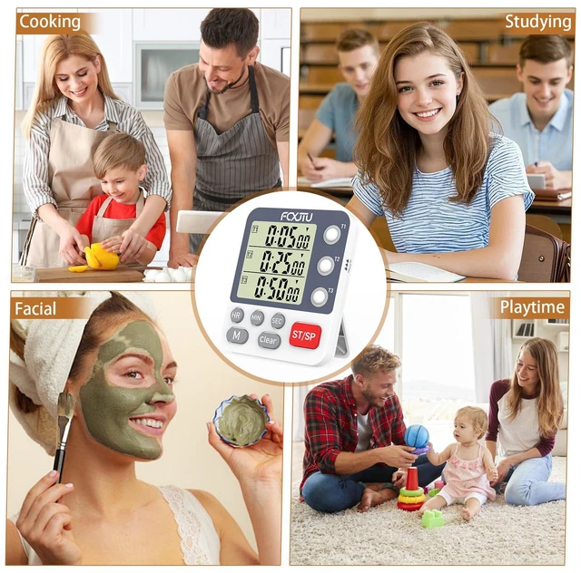 Alt view image 6 of 7 - Digital Dual Kitchen Timer, 3-Channel Magnetic Countdown Timer for Cooking | Multi Groups Triple Independent Countup Timer, Memory Presets, Loud Alarm & Mute, 3A Battery & Stand Included