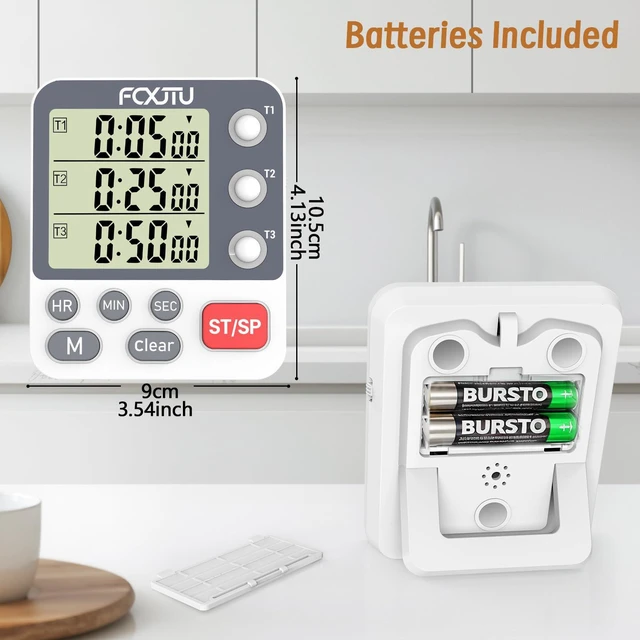 Alt view image 7 of 7 - Digital Dual Kitchen Timer, 3-Channel Magnetic Countdown Timer for Cooking | Multi Groups Triple Independent Countup Timer, Memory Presets, Loud Alarm & Mute, 3A Battery & Stand Included