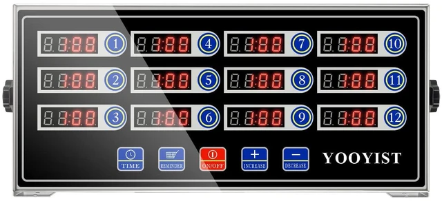 Main image of Precision Kitchen Timers for Cooking 12 Channel Commercial Kitchen Timer Restaurant Kitchen Supplies Stainless Steel Digital LED Chef Cooking Timer Reminder Function, Loud Alarm, Black
