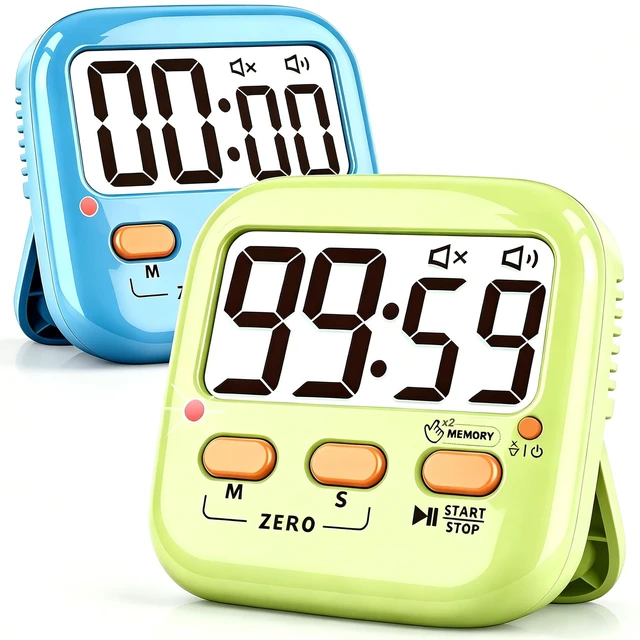 Main image of 2 Pack Digital Timer for Kids Teacher Classroom Kitchen Office | W/ AAA Battery, Out of the Box, Fast Reset, Memory, Loud Alarm, LED Mute Mode, Magnetic/Kickstand/Hanging, Count Up/Down