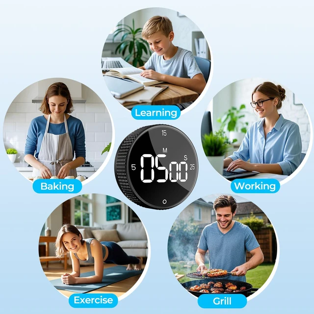 Alt view image 7 of 7 - Digital Magnetic Kitchen Timer for Cooking, Large LED Countdown Timer, Rotating Pomodoro Timer, Volume Adjustable, 5/15/25 Min Presets for Kitchen Classroom Grilling Studying