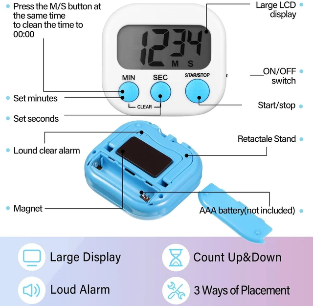 Alt view image 3 of 7 - 24 Pcs Digital Kitchen Timer Magnetic LCD Alarm, Colorful | With Lanyard, for Teacher Classroom, Cooking Baking, Count up Countdown, Magnetic Switch, Big Display Loud Alarm
