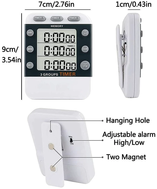Alt view image 2 of 7 - Digital Dual Kitchen Timer, Multiple Channels Countdown Timer | 3-Groups Triple Timer with Magnet-Back Memory-Preset Large Display Adjustable Volume, 3A Battery Included, Ideal for Cooking