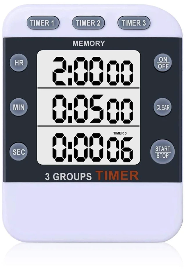 Main image of Digital Dual Kitchen Timer, Multiple Channels Countdown Timer | 3-Groups Triple Timer with Magnet-Back Memory-Preset Large Display Adjustable Volume, 3A Battery Included, Ideal for Cooking
