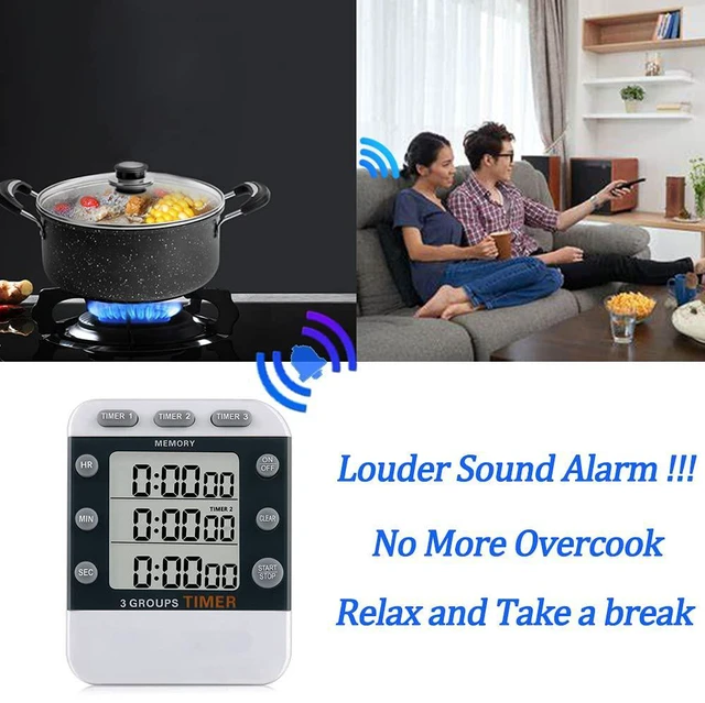 Alt view image 6 of 7 - Digital Dual Kitchen Timer, Multiple Channels Countdown Timer | 3-Groups Triple Timer with Magnet-Back Memory-Preset Large Display Adjustable Volume, 3A Battery Included, Ideal for Cooking