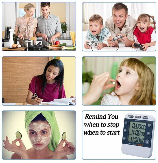 Alt view image 7 of 7 - Digital Dual Kitchen Timer, Multiple Channels Countdown Timer | 3-Groups Triple Timer with Magnet-Back Memory-Preset Large Display Adjustable Volume, 3A Battery Included, Ideal for Cooking