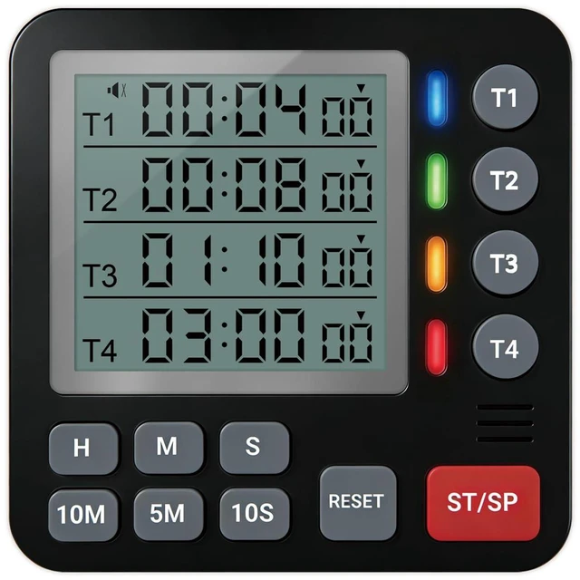 Main image of Digital Kitchen Timer - 4-Channel Cooking Timer with Alarm, Magnetic Back, Loud & Silent Modes, Count Up/Down, Ideal for ovens, Seniors, Kids and classrooms, Replaceable AAA Battery