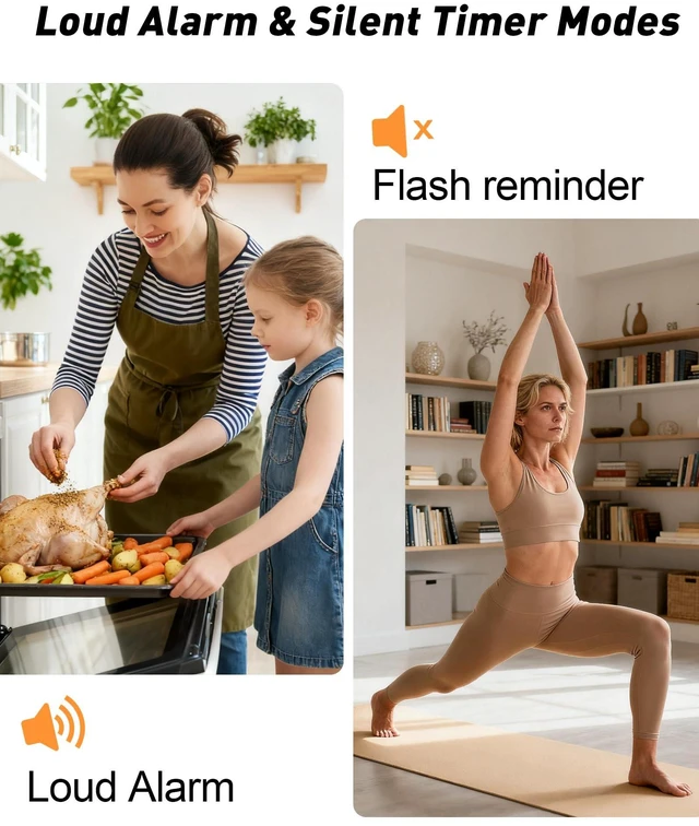 Alt view image 5 of 7 - Digital Kitchen Timer - 4-Channel Cooking Timer with Alarm, Magnetic Back, Loud & Silent Modes, Count Up/Down, Ideal for ovens, Seniors, Kids and classrooms, Replaceable AAA Battery