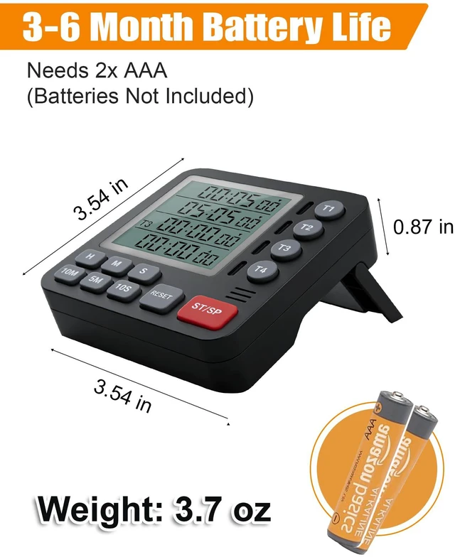Alt view image 4 of 7 - Digital Kitchen Timer - 4-Channel Cooking Timer with Alarm, Magnetic Back, Loud & Silent Modes, Count Up/Down, Ideal for ovens, Seniors, Kids and classrooms, Replaceable AAA Battery