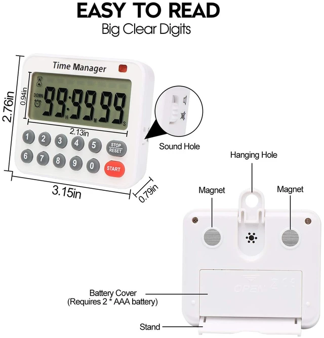 Alt view image 6 of 7 - Magnetic Digital Kitchen Timer with Direct Numerical Keypad, Loud Alarm - 99Hr Countdown Count Up Timer for Cooking Baking Classroom, Batteries Included