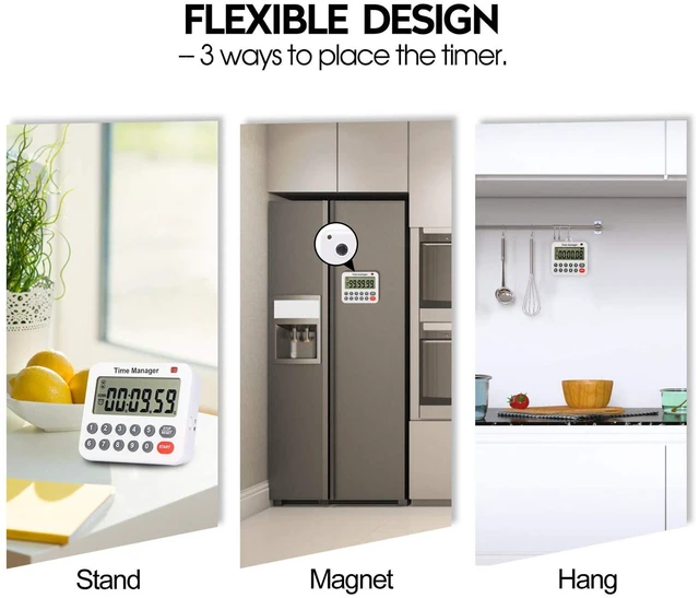 Alt view image 7 of 7 - Magnetic Digital Kitchen Timer with Direct Numerical Keypad, Loud Alarm - 99Hr Countdown Count Up Timer for Cooking Baking Classroom, Batteries Included