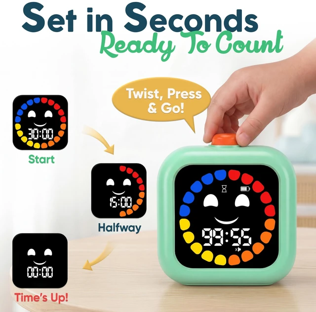 Alt view image 3 of 7 - Digital Visual Timer for Kids - Calmer Routines & Transitions | Silent, Rechargeable, 99-Min Clock, Alarm, Countdown & Count-up; For Classroom, Home & Therapy - Builds Focus & Independence