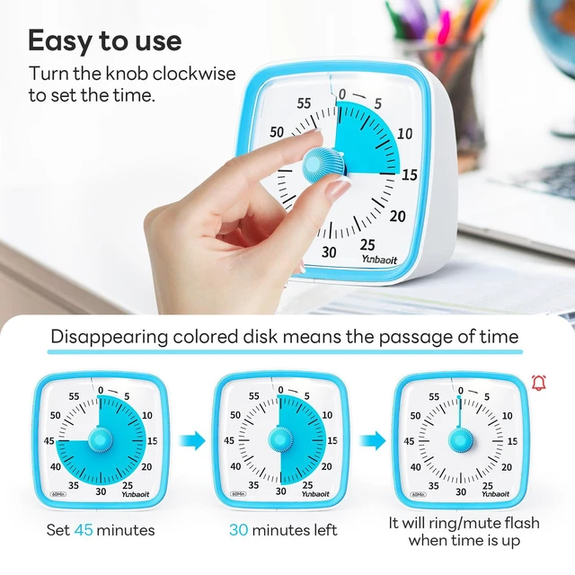 Alt view image 3 of 7 - Visual Timer with Night Light, 60 Minute Countdown, Light Blue | 3 Alarm Modes, Mute Flash, for Kids and Adults, Time Management Tool for Classroom, Home, School, and Work