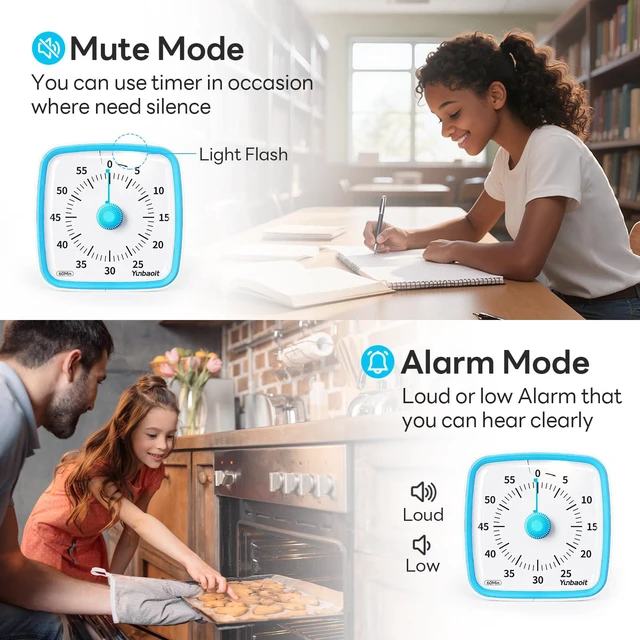 Alt view image 4 of 7 - Visual Timer with Night Light, 60 Minute Countdown, Light Blue | 3 Alarm Modes, Mute Flash, for Kids and Adults, Time Management Tool for Classroom, Home, School, and Work