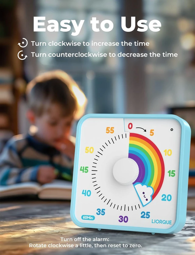 Alt view image 3 of 7 - 7.5-Inch Large Visual Timer, 60-Minute Classroom Timer Magnetic | Non-Ticking, 3-level Volume, 3 Alarm Modes, Kids Countdown Timer for Classroom Kitchen Office ADHD, AA Batteries Included