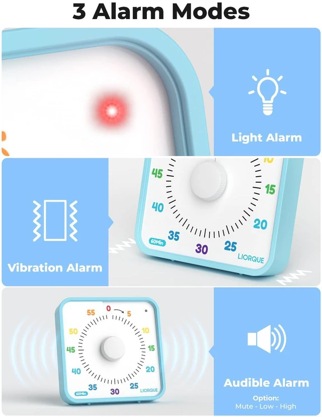 Alt view image 7 of 7 - 7.5-Inch Large Visual Timer, 60-Minute Classroom Timer Magnetic | Non-Ticking, 3-level Volume, 3 Alarm Modes, Kids Countdown Timer for Classroom Kitchen Office ADHD, AA Batteries Included