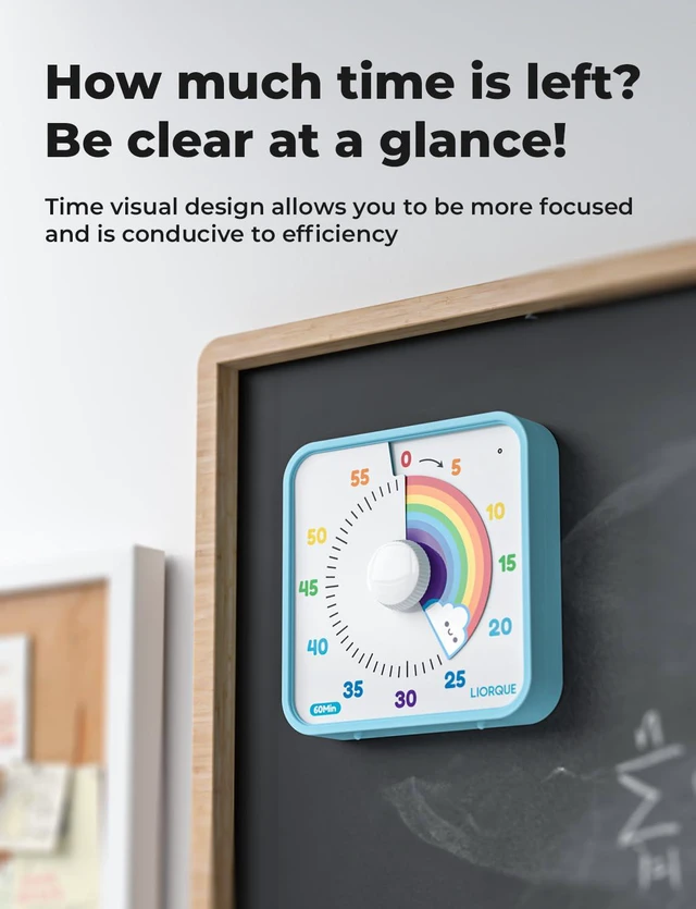 Alt view image 2 of 7 - 7.5-Inch Large Visual Timer, 60-Minute Classroom Timer Magnetic | Non-Ticking, 3-level Volume, 3 Alarm Modes, Kids Countdown Timer for Classroom Kitchen Office ADHD, AA Batteries Included