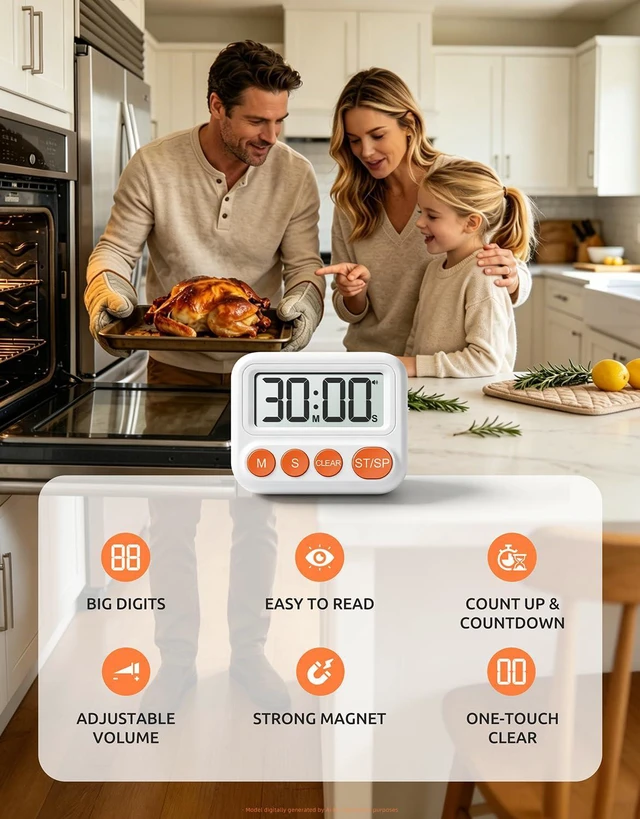 Alt view image 2 of 7 - 2 Pack Digital Timer for Classroom & Kitchen, Large LCD Countdown Timer | Ideal for study, homework, baking, cooking and daily tasks. Loud, soft & silent alarms with magnetic stand hanging hole
