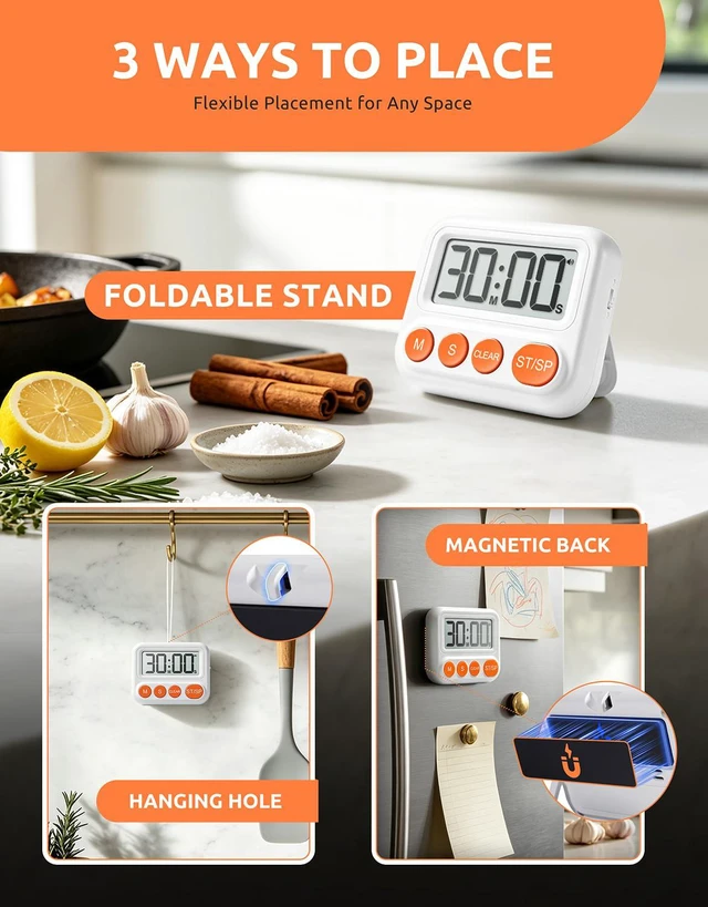 Alt view image 5 of 7 - 2 Pack Digital Timer for Classroom & Kitchen, Large LCD Countdown Timer | Ideal for study, homework, baking, cooking and daily tasks. Loud, soft & silent alarms with magnetic stand hanging hole