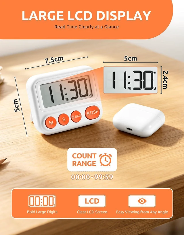 Alt view image 3 of 7 - 2 Pack Digital Timer for Classroom & Kitchen, Large LCD Countdown Timer | Ideal for study, homework, baking, cooking and daily tasks. Loud, soft & silent alarms with magnetic stand hanging hole