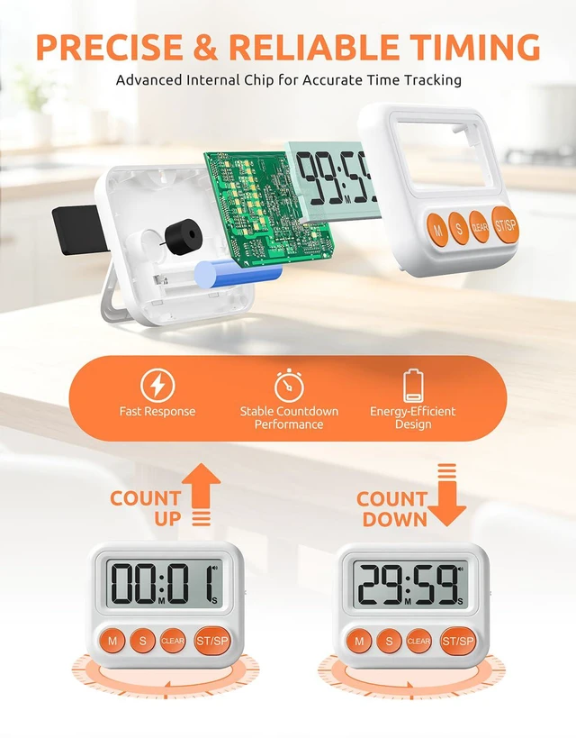Alt view image 6 of 7 - 2 Pack Digital Timer for Classroom & Kitchen, Large LCD Countdown Timer | Ideal for study, homework, baking, cooking and daily tasks. Loud, soft & silent alarms with magnetic stand hanging hole