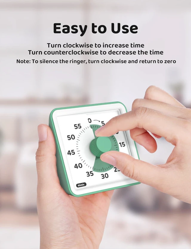 Alt view image 2 of 7 - Visual Timer for Kids, 60 Minute Countdown Timer, Green | Non-Ticking, 3 Volume Levels with Mute Function, Timer for Kitchen Cooking Classroom ADHD, 2 AAA Batteries Included