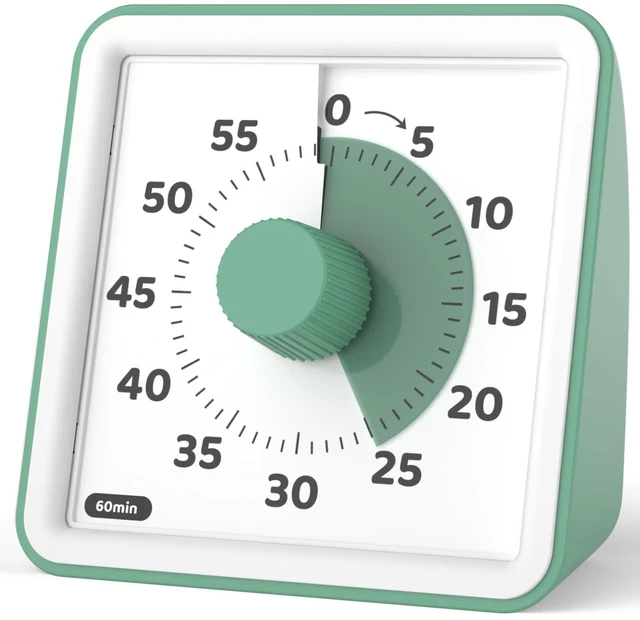 Main image of Visual Timer for Kids, 60 Minute Countdown Timer, Green | Non-Ticking, 3 Volume Levels with Mute Function, Timer for Kitchen Cooking Classroom ADHD, 2 AAA Batteries Included