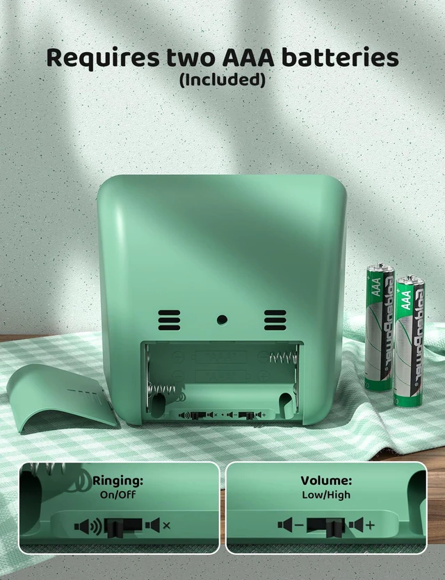 Alt view image 5 of 7 - Visual Timer for Kids, 60 Minute Countdown Timer, Green | Non-Ticking, 3 Volume Levels with Mute Function, Timer for Kitchen Cooking Classroom ADHD, 2 AAA Batteries Included