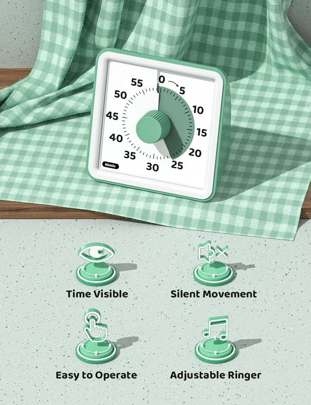 Alt view image 6 of 7 - Visual Timer for Kids, 60 Minute Countdown Timer, Green | Non-Ticking, 3 Volume Levels with Mute Function, Timer for Kitchen Cooking Classroom ADHD, 2 AAA Batteries Included