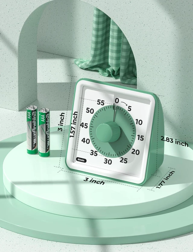 Alt view image 7 of 7 - Visual Timer for Kids, 60 Minute Countdown Timer, Green | Non-Ticking, 3 Volume Levels with Mute Function, Timer for Kitchen Cooking Classroom ADHD, 2 AAA Batteries Included