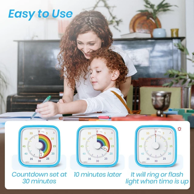 Alt view image 3 of 7 - Rainbow Visual Timer for Kids, 60-min Countdown Timer, Blue | Cute Study Timer for Classroom, Homeschool, Office, Kitchen, Kids Desk with Protective Case, Mute&Ringing Alarm, Nightlight